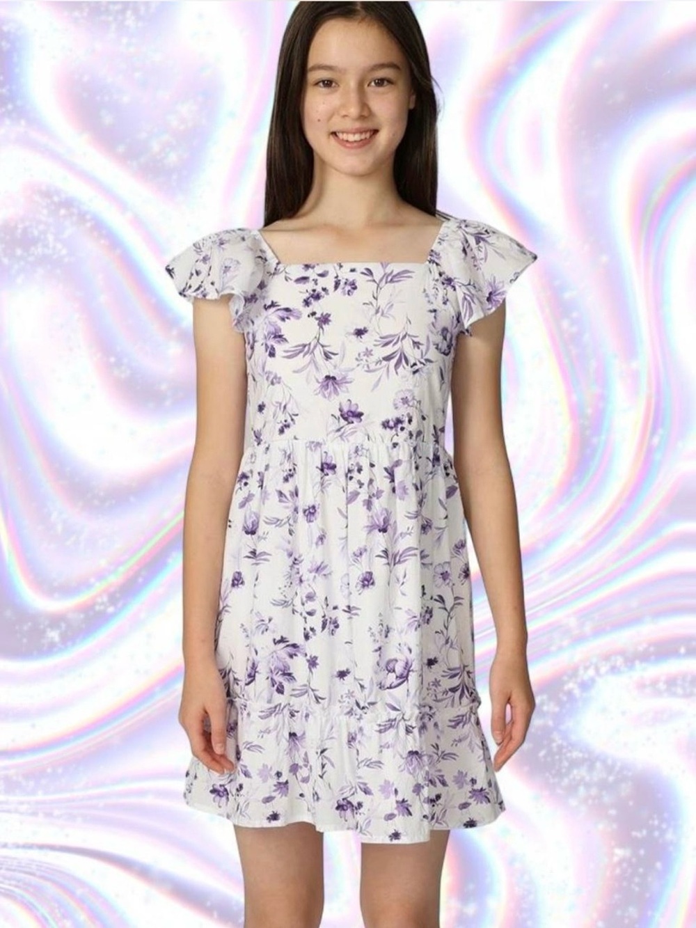 GAP White Dress with Purple Floral Print